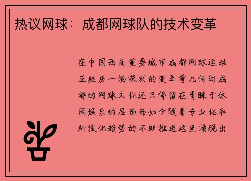 热议网球：成都网球队的技术变革