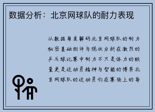 数据分析：北京网球队的耐力表现