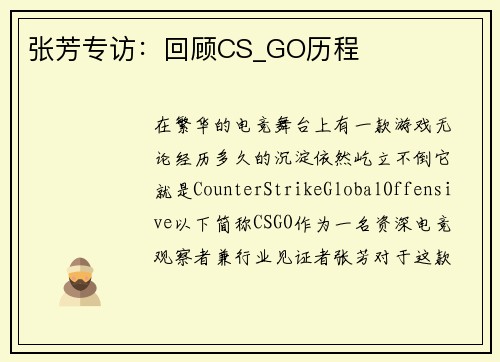 张芳专访：回顾CS_GO历程