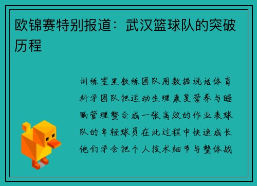 欧锦赛特别报道：武汉篮球队的突破历程