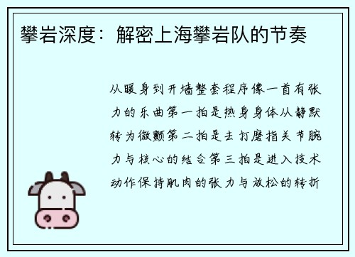 攀岩深度：解密上海攀岩队的节奏