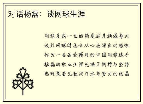 对话杨磊：谈网球生涯