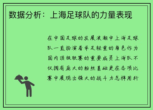 数据分析：上海足球队的力量表现